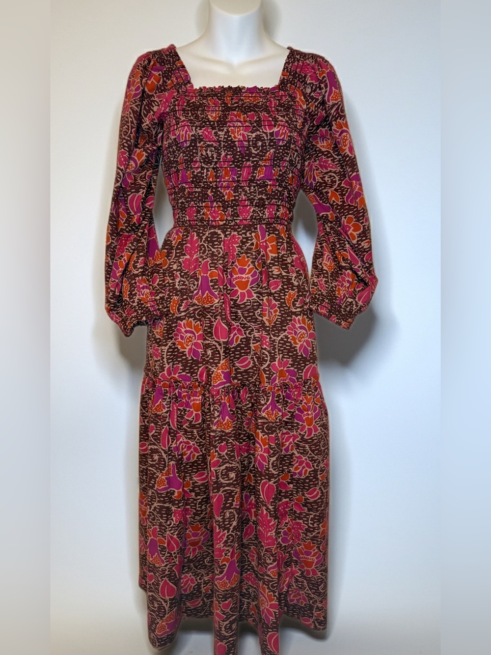 summersalt Pink and Orange Floral Smocked Maxi Dress